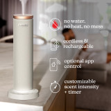 Grey | Homedics® SereneScent™ Fabric Rechargeable Waterless Diffuser is cordless, rechargeable, app control, timer with scent intensity adjustable