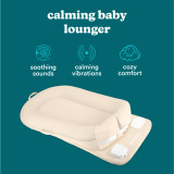 Beige | Homedics® 3-in-1 Calming Cushion in Beige color, showcasing features of soothing sounds, calming vibrations, and cozy comfort.