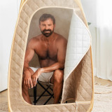 image shows SaunaZen Portable Steam Sauna used by a man