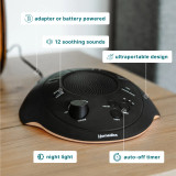 Night | Homedics Portable Sound Machine with Night Light comes in a portable design, is adapter or battery powered, has auto-off timer