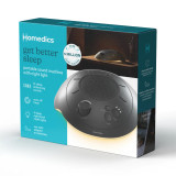 Night | Homedics Portable Sound Machine with Night Light packaged box with features mentioned over it.