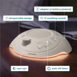 Dove | Homedics Portable Sound Machine with Night Light comes in a portable design, is adapter or battery powered, has auto-off timer